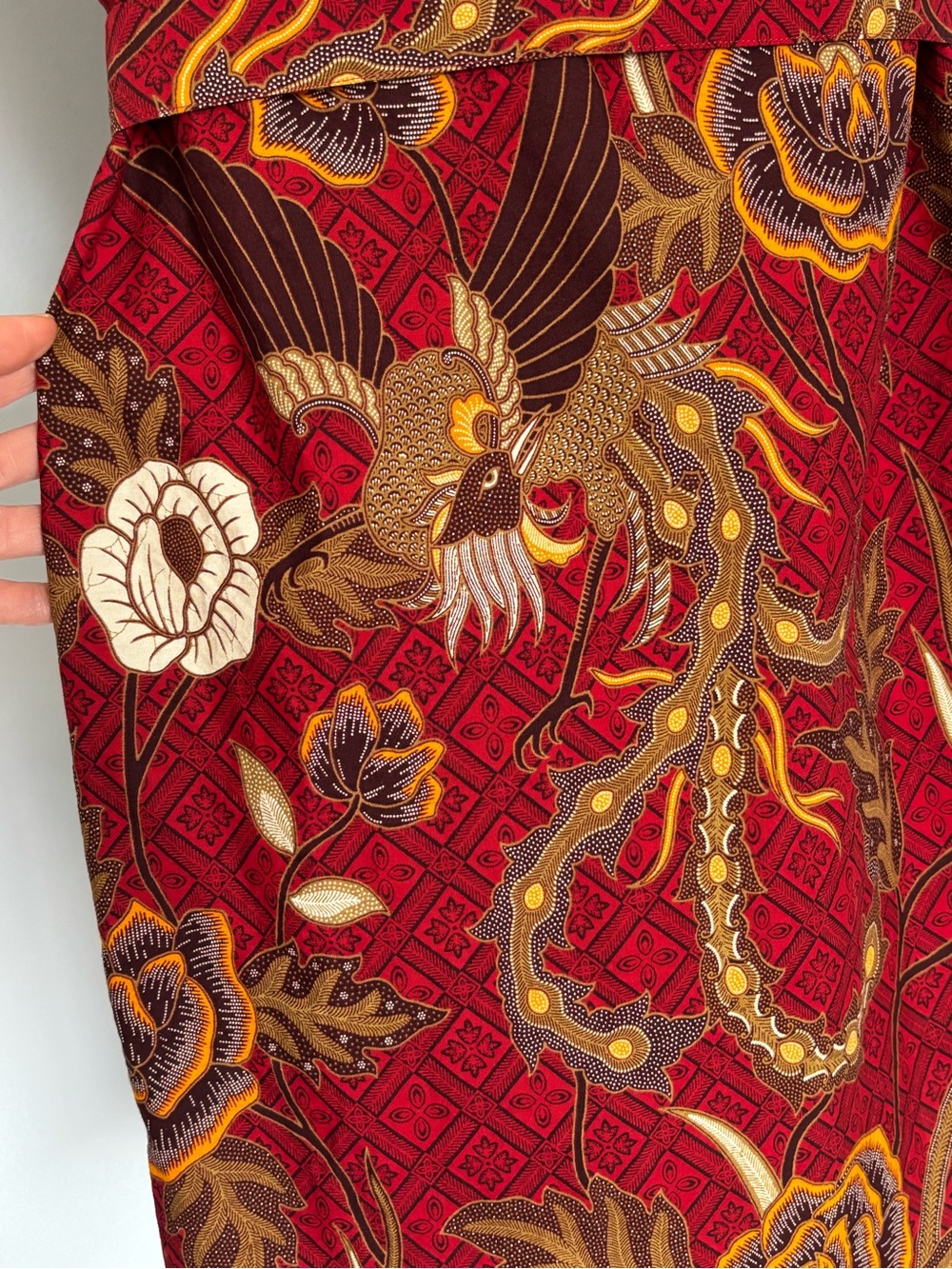Deep Red Batik Floral Sheath Dress XS - Picture 7 of 16